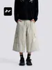 Pantalones de Trabajo Fengmei Retro Americano de Tres Cuartos para Hombres y Mujeres Sueltos Estilo Callejero Versátiles Diseño de Retazos Desconstruido Pantalones Cortos Casuales