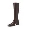 Botas largas súper elásticas para mujer, botas por encima de la rodilla, nuevo estilo otoño e invierno, punta cuadrada, tacón alto grueso, cremallera lateral, botas de caña alta, talla de mujer 42