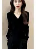 Suéter Casual Ligero de Punto para Mujer de Otoño y Primavera, Estilo Caliente Nuevo Estilo de Manga Larga, Suéter de Punto Elegante con Cuello en V para Mujer