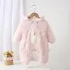 Ropa de Bebé Mono para Bebé Pelele 100 Días Acolchado Engrosado Otoño e Invierno Salida Cálido Conejo Rosa Tendencia