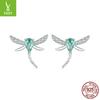 Aretes de botón de libélula originales de plata Ziyun color verde menta para mujer, estilo nicho pastoral, aretes de botón de insecto de plata esterlina s925