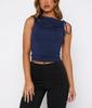 Ropa para Mujer Tk2025 Verano Y2K Cuello Diagonal Cordón Sin Mangas Plisado Crop Top Exportación Ropa para Mujer