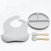 Paquete de vajilla de silicona para niños, tazón suplementario para aprender a comer, juego de tenedor y cuchara para comer para bebés, succión fuerte, anticaídas
