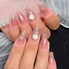 Té de Miel de Rosa Transfronterizo Trapezoidal Largo Rubor Uñas Portables Uñas Postizas Manicura Removible Parches Venta Directa de Fábrica