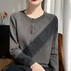 Cardigã de tricô 100% algodão puro estilo minimalista francês para mulheres, espessado, modelagem solta, jaqueta suéter afina a silhueta, top versátil