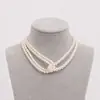Cross-border Trendy Preto e Branco Cruz Moda Feito à Mão Pérola de Vidro Colar Feminino Francês Europeu e Americano Colar