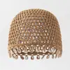 Sombrero de Ganchillo Vintage Tejido a Mano Estilo Étnico con Colgante de Perla, Tocado para Mujer, Suéter Hueco Artístico Retro para Primavera y Verano