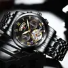 Va Va Voom/2453 Reloj de Acero Inoxidable Tourbillon No Automático Mecánico de Negocios Reloj Luminoso Impermeable para Hombres