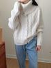 Chaqueta de Suéter Retorcido de Cuello Alto Chic Retro Coreano para Mujer en Otoño e Invierno Nuevo Estilo Perezoso Holgado Cardigan Tejido Grueso