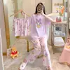 Pijama transfronteiriço de verão feminino conjunto de três peças de seda de leite desenho animado comércio exterior roupa de casa manga curta calça comprida estilo fofo