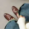 Mocasines Retro con Hebilla Estilo Británico, Mocasines Suaves de Punta Redonda, Zapatos Planos Slip-On para el Trabajo para Mujer