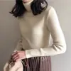Suéter de tricô canelado com gola alta para mulheres, outono e inverno, modelagem justa, valoriza a silhueta, manga longa, peça básica, estilo coreano, macio e aconchegante, suéter interno com gola alta