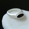 Anillo de plata de ley S925 con diseño de estrella y riel, óvalo de ágata negro, acabado esmerilado, estilo ins, personalidad simple, temperamento, calcedonia blanca, anillo versátil