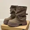 Botas Martin de mujer de suela gruesa color café, nuevas botas sencillas primavera y otoño 2026, que aumentan la altura, estilo británico, botines Maillard