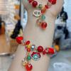 Pulsera de cuentas de fecha roja año de nacimiento 2024 pulsera de cristal de piedra roja cuentas de la suerte año del Dragón cuentas de concha roja pulsera de Año Nuevo