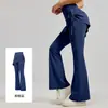 Pantalones de yoga acampanados fruncidos de cintura alta para mujer, pantalones deportivos largos adelgazantes microacampanados para fitness, pantalones elásticos ajustados que levantan el trasero