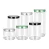 Latas de botella de plástico personalizadas de fábrica Tapa de cristal Latas de plástico PET Transparentes Pequeñas Alimentos para mariscos Latas de fácil apertura