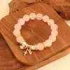 Pó Dourado Família Pulseira de Cristal Rosa Natural Luxo Leve Pulseira de Cristal Rosa Zircônia Presente Premium Estilo Igual da Transmissão Ao Vivo
