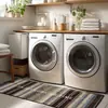 Tapete de Piso de Cocina de Lino Estilo Étnico, Antideslizante, Resistente al Aceite, Tapete Absorbente de Agua, Tapete Largo de Tira para el Hogar, Resistente a las Manchas, Fácil de Mantener, Alfombra de Entrada