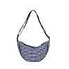 Bolsa Japonesa Retro a Cuadros Tipo Dumpling para Mujer Nueva Versátil Lona Hombro Cruzada Casual Portátil para Ir al Trabajo Bolsa Pequeña de Hombro