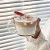 Copo de Vidro com Alça, Listras Verticais, Copo Estilo Ins, Copo para Americano Gelado, Copo de Leite, Copo de Café com Aparência Sofisticada