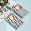 Set de brochas de maquillaje de 5 piezas para viaje con espejo, brocha para polvos de cerdas suaves, brocha para sombras de ojos, asequible y portátil, color Morandi con ventana
