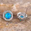 Brincos Redondos de Opala com Diamantes Poligonais Vazados Elegantes Europeus e Americanos Cruzados Moda Luxo Leve Versátil Joias Mais Vendidas