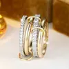 Anillo de Luz de Anillo de Zirconia Incrustada de Cobre Multicapa de Nuevo Estilo Transfronterizo Europeo y Americano para Amazon, Lujo Ligero, Moda Versátil para Viajes Diarios, Anillo de Doble Capa para Mujeres