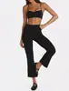 Conjunto de dos piezas para mujer estilo europeo y americano, con tirantes finos y pantalones acampanados cropped de cintura alta, sensación nude, fitness casual para correr, venta al por mayor