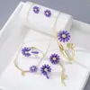 Explosões pequeno margarida joias conjunto feminino doce moda roxo flor anel pulseira colar pino de prata brincos brincos