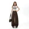 Jeans Wide Leg Slimming Versátil de Cintura Alta Verde Floresta Off-White Novo para Primavera 2026