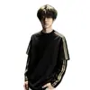 Roupa Esportiva de Basquete Juvenil Preta Americana Camiseta Listrada de Fio Duplo Homens e Mulheres Hoodie de Gola Redonda de Manga Longa Falso Duas Peças