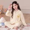 2026 Cardigan Algodón Peinado Pijama para Niñas Primavera y Otoño Manga Larga Pantalón Largo Dibujos Animados Lindo Pequeño Mediano Grande Niños Primavera Hogar