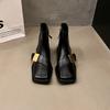 Botas Curtas Femininas Pretas de Bico Quadrado Estilo Francês Finas, Novas Botas de Meia-Estação Primavera/Outono 2026, Botas Martin Elegantes e de Alto Padrão