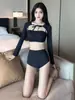 Nuevo Conjunto de Tres Piezas de Ropa Exterior Conservadora de Manga Larga con Protección Solar Adelgazante para Vacaciones de Ocio en Aguas Termales Traje de Baño de Dos Piezas Ropa de Baño para Mujer