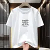 Camiseta de Manga Corta de Algodón Puro para Hombre, Top de Cuello Redondo Holgado de Moda, Camiseta de Verano de Algodón de Manga Media con Estampado de Letras de Marca de Moda