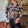 Camisa de manga larga con solapa para hombre, estilo retro urbano, con estampado digital, estilo transfronterizo, sin planchado, 3015