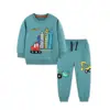 26 Otoño Nuevo Conjunto de Sudadera con Estampado de Dibujos Animados para Niños Cuello Redondo Algodón Tejido Pantalones Largos para Niños Pequeños Dos Piezas Transfronterizo
