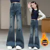 Calças Jeans Femininas com Bordado de Borboleta Micro Flare Outono 2026 Novidades para Crianças de Média e Mais Velhas Calças Longas Emagrecedoras Calças Wide Leg Comprimento Total