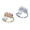 Anillo de Perla de Agua Dulce Natural para Mujer, Espiga de Trigo con Circonita Colorida, Moda de Alta Gama, Joyería Ajustable al por Mayor
