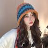Estilo étnico japonês chapéu de lã com borlas coloridas crochet feito à mão proteção auricular chapéu de tricô quente Lei Feng chapéu pulôver chapéu para o frio feminino