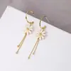 Novos Brincos de Franja com Strass, Design de Borboleta e Flor, Tarraxas de Pérola S925, Brincos Longos Estilosos e Elegantes Que Emagrecem o Rosto