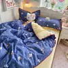Conjunto de cama de quatro peças com borda de concha em fio bouclé grau A, lençol de cama de desenho animado, capa de edredom, conjunto de três peças para dormitório de estudante, pessoa solteira