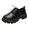 Zapatos Pequeños de Cuero para Mujer Talla Grande Punta Redonda Tacón Grueso Suela Gruesa 2025 Otoño Nuevo Estilo Británico Retro Versátiles Mocasines con Cordones