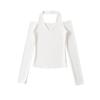Pure Spice Girls Primavera Nova Gola Pendurada Decote Em V Ombro Manga Comprida Camiseta Slim-Fit Slimming Cor Sólida Base Interna Camisa Top