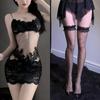 Lingerie Sexy Renda Transparente Camisola Sexy Estilo Irmã Real Pijama com Meia-Calça de Tela Estilo Pura Luxúria Feminina Bordado Verão