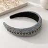 Diadema Ancha de Lana Negra con Cadena Estilo Francés y Alta Presión en la Corona para Lavarse la Cara, Elegante Pinza para el Cabello