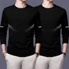 Camiseta de manga larga para hombre, capa interior de otoño para hombre, camiseta base elástica de corte holgado, camiseta estampada estilo coreano ins para hombre