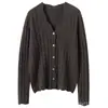 Cardigan de Tricô de Lã Cashmere Outono Inverno Feminino Gola V Retrô para o Trabalho Suéter Casaco Estilo Solto Preguiçoso Cardigan de Tricô