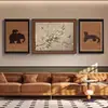 Galeria de Arte Qiao Jia Impressão Artística Giclée de um Leopardo em um Grande Estilo Vintage para Sala de Estar Pintura Decorativa, Arte para Pendurar na Parede de Fundo do Sofá